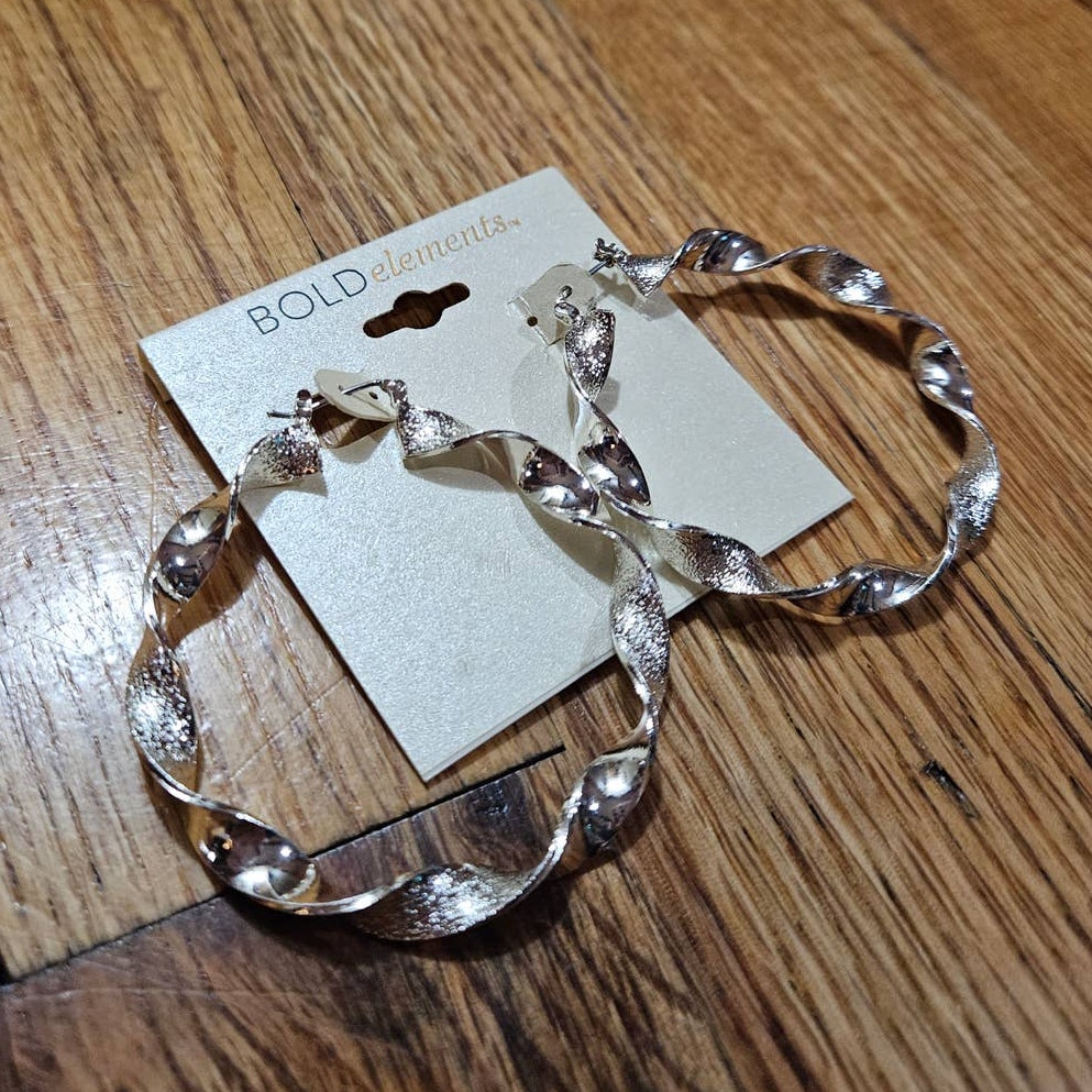 Nwt Bold Elements Silver-Tone Twist Texture Hoop Earrings 18$